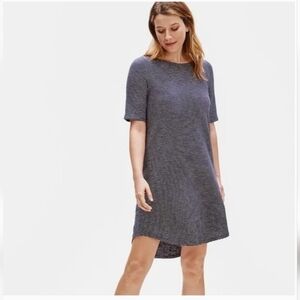 Eileen Fisher Salt Lake Hemp Dress Size Large Striped Navy